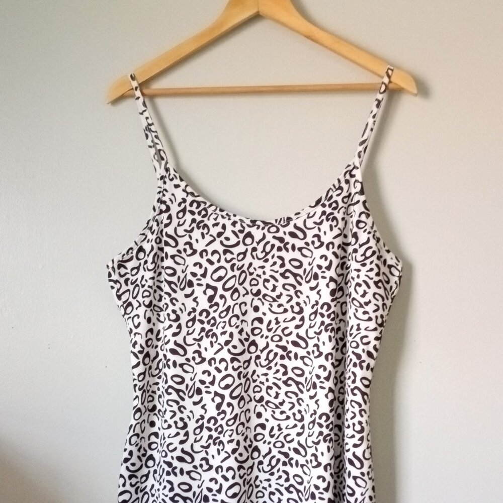 SHEIN Curve Spaghetti Strip White Leopard Mini Dress